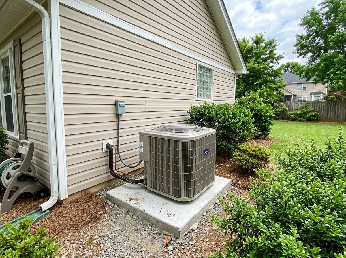 A heat pump outdoor unit beside a Georgia home