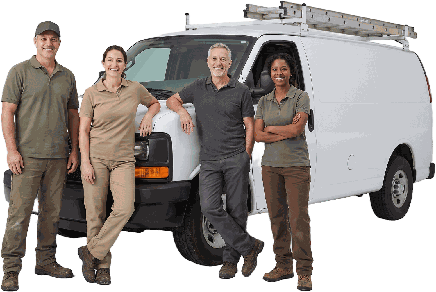 A Peach install crew standing beside their van